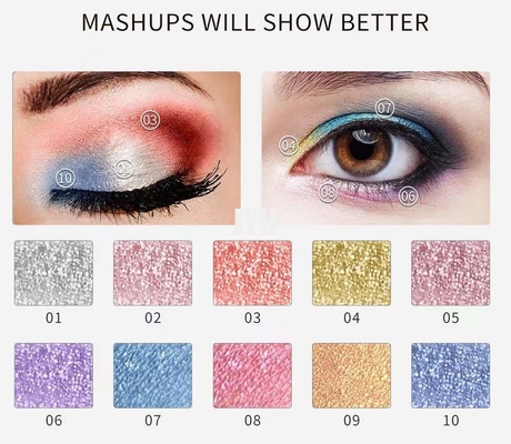 10 colori Diamond Glitter Eyeshadow Waterproof Long che dura l'ombretto metallico di luccichio